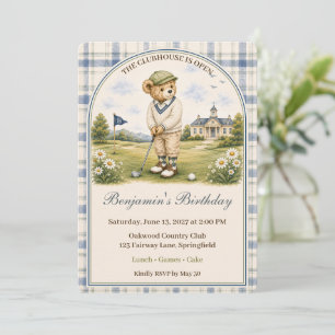 Invitación Blue Teddy Bear Country Club   Fiesta de Cumpleaño
