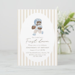 Invitación Blue Teddy bear First Down Football First Birthday