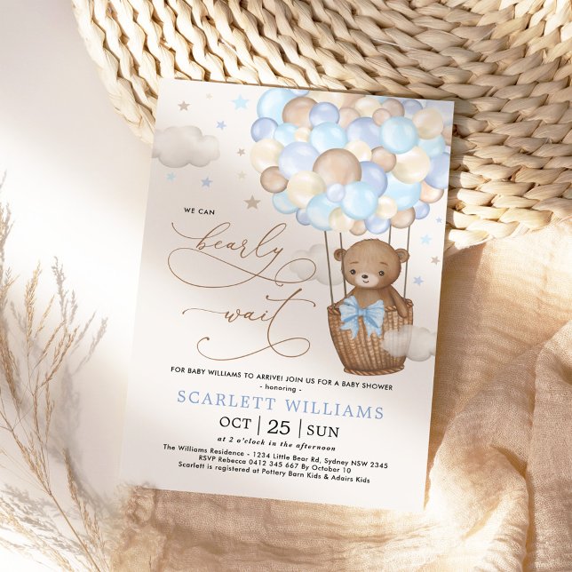 Invitación Blue Teddy Bear Hot Air Balloons Boy Baby Shower (Subido por el creador)