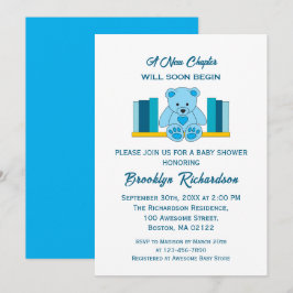 Invitación Blue Teddy Bear New Chapter Storybook Baby Shower