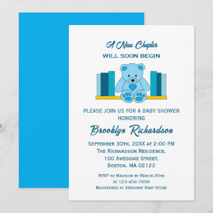Invitación Blue Teddy Bear New Chapter Storybook Baby Shower