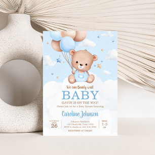 Invitación Blue Teddy Bear Nubes Globo Baby Shower