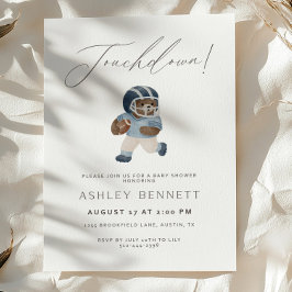 Invitación Blue Teddy bear Touchdown Football Baby Shower