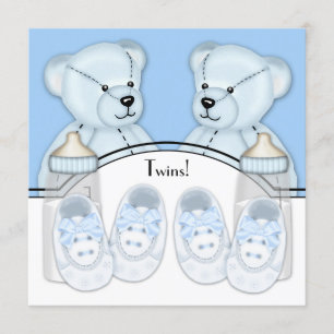 Invitación Blue Teddy Bear Twin Boys Baby Shower