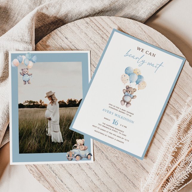 Invitación Blue Teddy Bear Watercolor Foto Bebé Ducha (Subido por el creador)