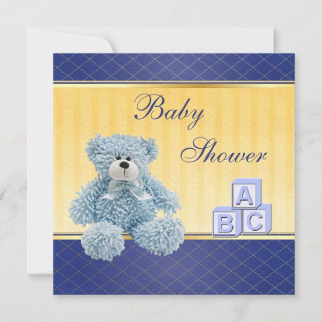 Invitación Blue Teddy & Building Bloques Niños Baby Shower (Anverso)