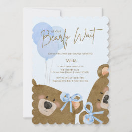 Invitación Blue Teddy Podemos Embarazar Baby Shower Gemelos D