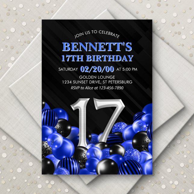 Invitación Blue Teen Boy 17º cumpleaños (Subido por el creador)
