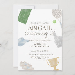 Invitación Blue Tennis 12th Birthday Party for Girls Athletic