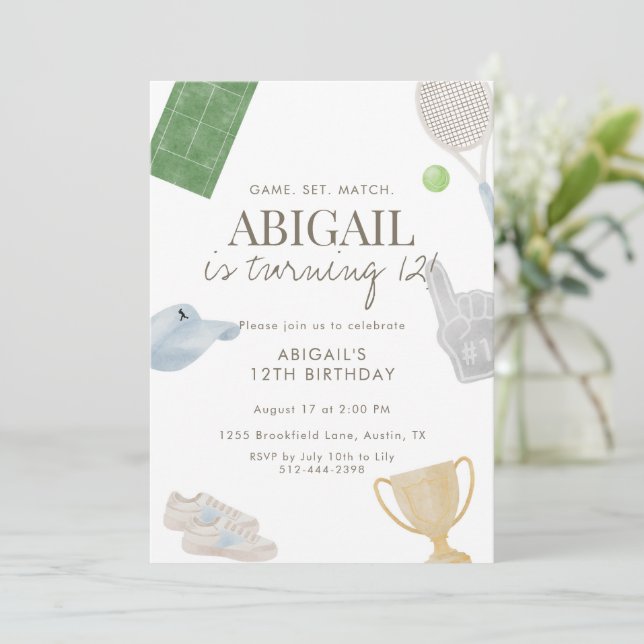 Invitación Blue Tennis 12th Birthday Party for Girls Athletic (Anverso de pie)