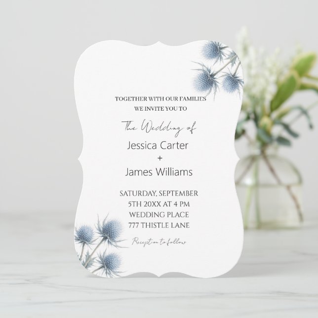 Invitación Blue Thistle Scottish Scotland Simple Wedding (Anverso de pie)