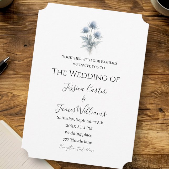 Invitación Blue Thistle Scottish Scotland Simple Wedding (Subido por el creador)