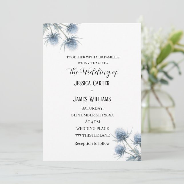Invitación Blue Thistle Scottish Scotland Simple Wedding (Anverso de pie)