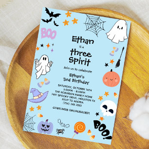 Invitación Blue Three Spirit Ghost Halloween 3º cumpleaños