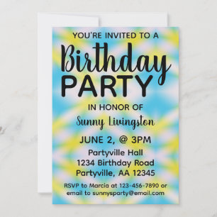 Invitación Blue Tie Dye One Photo Birday Party