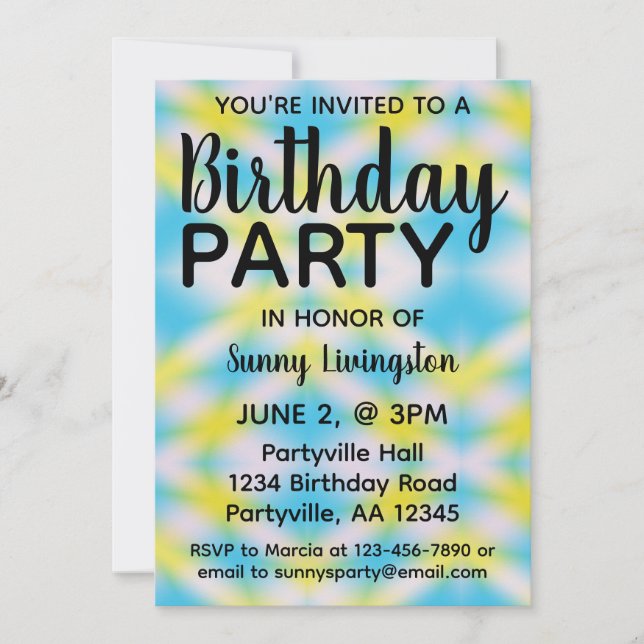 Invitación Blue Tie Dye One Photo Birday Party (Anverso)