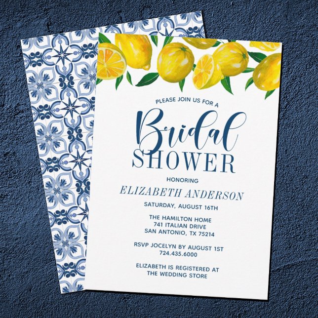 Invitación Blue Tile Boda italiano de limón (Subido por el creador)