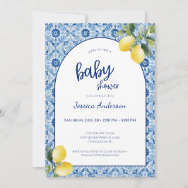 Invitación Blue Tile Lemon Baby Shower Invitation