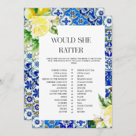 Invitación Blue Tile Lemon Bridal Shower game