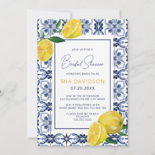Invitación Blue Tile & Lemon Citrus Ducha de Novias de Verano