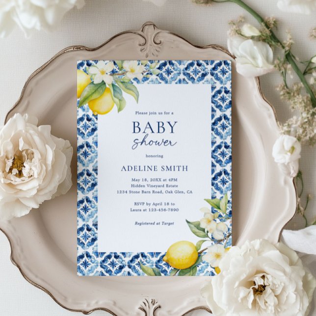 Invitación Blue Tile Lemon Italiano Baby Shower (Subido por el creador)