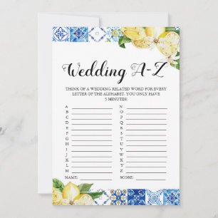 Invitación Blue Tile Lemons Boda A-Z Bridal Shower Game