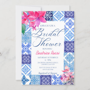 Invitación Blue Tiles Bougainvillea Amalfi Brillante Ducha