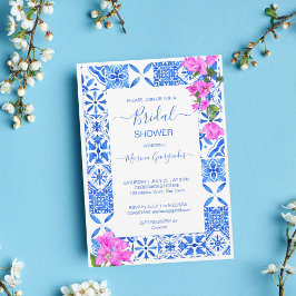 Invitación Blue Tiles Bougainvillea elegante ducha de novia