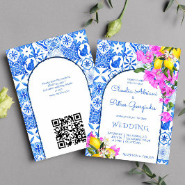Invitación Blue Tiles Bougainvillea lemons elegante boda