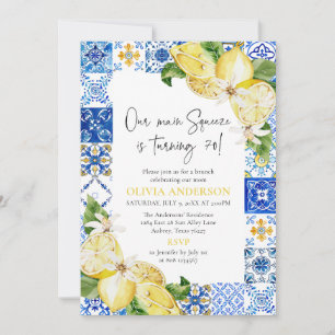 Invitación Blue Tiles Lemons Fiesta de cumpleaños 70 de Itali