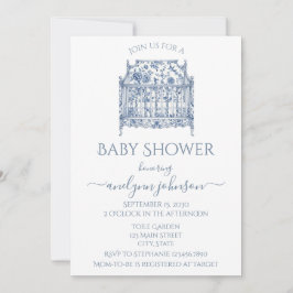Invitación Blue Toile Bassinet Baby Shower