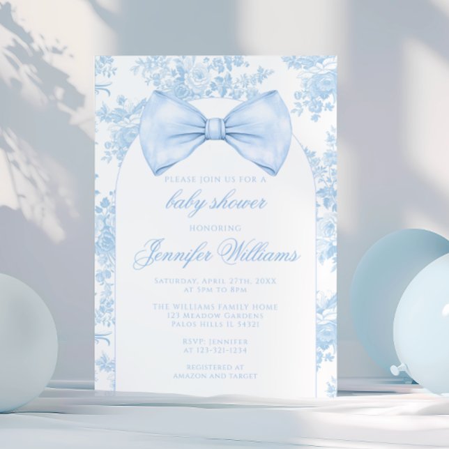 Invitación Blue Toile Bow Tie Boho Baby Boy Shower (Subido por el creador)