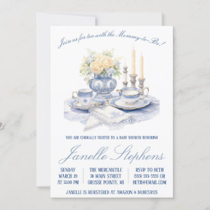 Invitación Blue Toile China, Fiesta de té victoriano Baby Sho