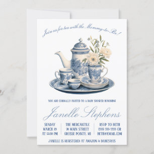 Invitación Blue Toile China, Fiesta de té victoriano Baby Sho