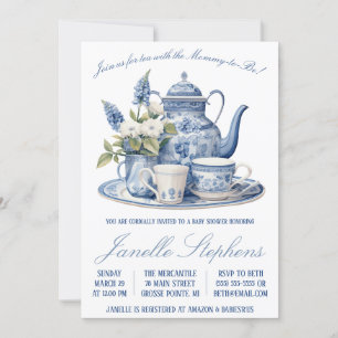 Invitación Blue Toile China, Fiesta de té victoriano Baby Sho