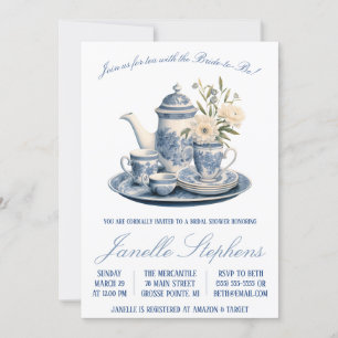 Invitación Blue Toile China Victorian Tea Fiesta Bridal Showe