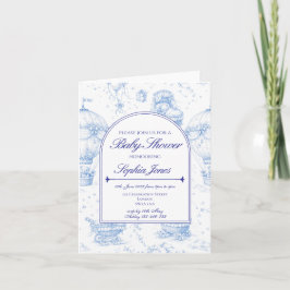 Invitación Blue Toile de Jouy Baby Shower Invitation