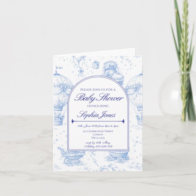 Invitación Blue Toile de Jouy Baby Shower Invitation (Anverso)