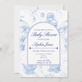 Invitación Blue Toile de Jouy Baby Shower Invitation