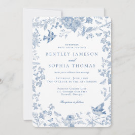Invitación Blue Toile De Jouy Boda floral francés