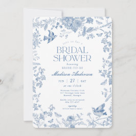 Invitación Blue Toile De Jouy Floral Floral Bridal Shower