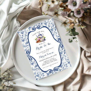 Invitación Blue Toile de jouy Tea Fiesta Ducha de novia