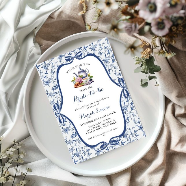 Invitación Blue Toile de jouy Tea Fiesta Ducha de novia (Subido por el creador)