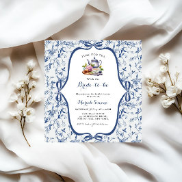 Invitación Blue Toile de jouy Tea Fiesta Ducha de novia