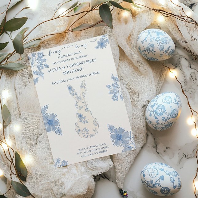 Invitación Blue toile Easter 1er cumpleaños (Subido por el creador)
