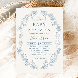 Invitación Blue Toile Floral Chinoiserie Baby Shower