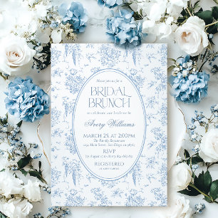 Invitación Blue Toile Floral Vintage Bridal Brunower