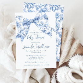 Invitación Blue Toile francés Bow Sweet Baby Boy Shower