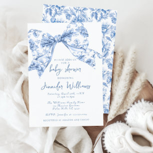 Invitación Blue Toile francés Bow Sweet Baby Boy Shower