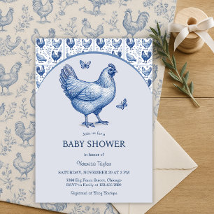 Invitación Blue Toile French Country Chicken Baby Shower
